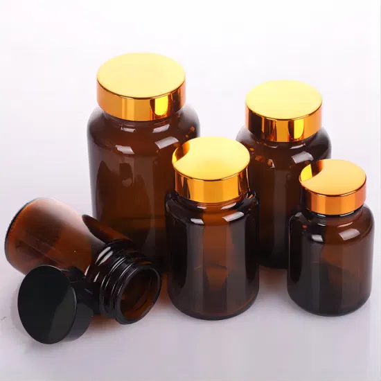 Bouteille pharmaceutique de capsule de verre de comprimé ambre clair de 100cc pour la pilule